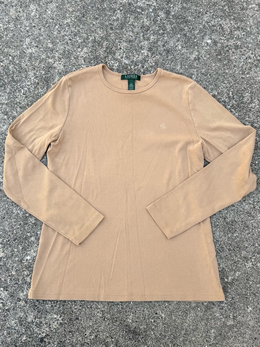 Lauren Ralph Lauren Camel Crewneck Long Sleeve Tee 100% Cotton Size L